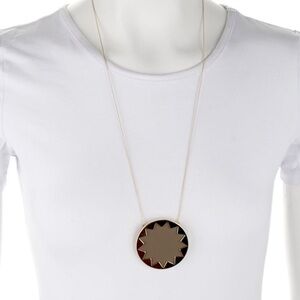 RARE House of Harlow 1960 large leather gold Sunburst pendant Necklace